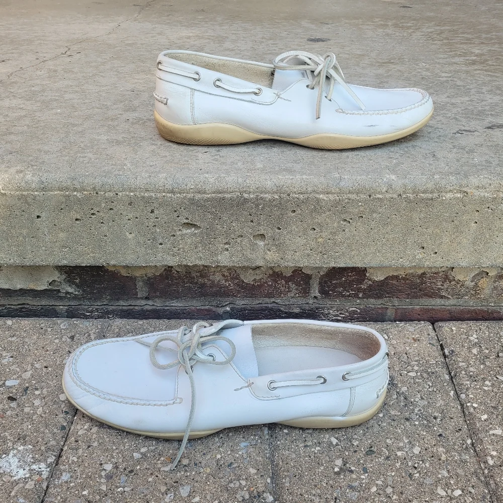 Prada White Leather Boat Shoes